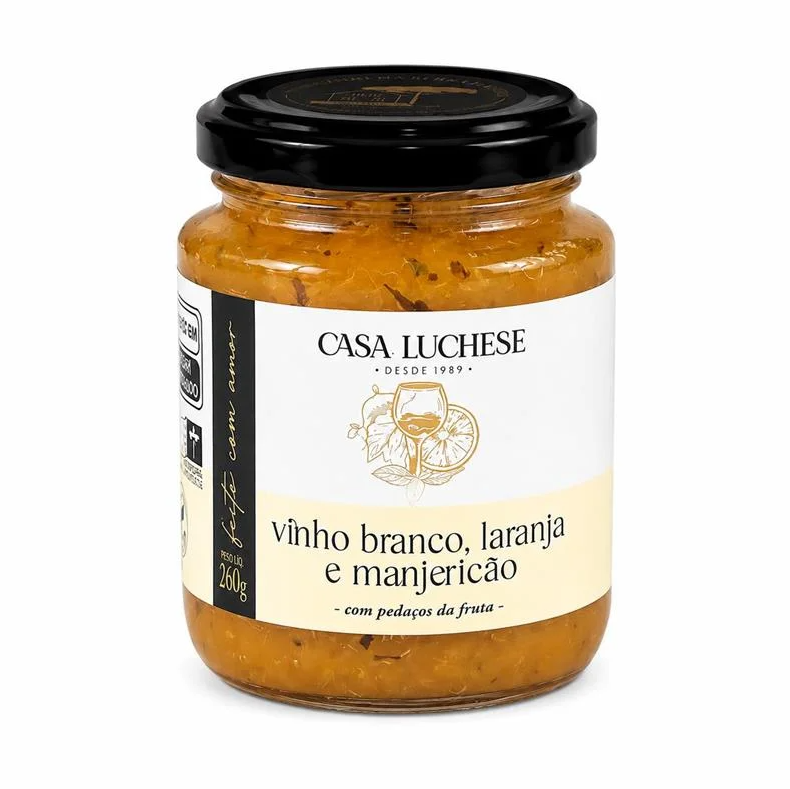 GELEIA DE VINHO BRANCO, LARANJA E MANJERICÃO PREMIUM 260G